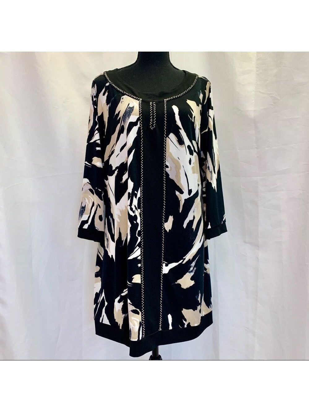 STYLE & Co. Black tan Ivory silver beaded detail dress size 1X
